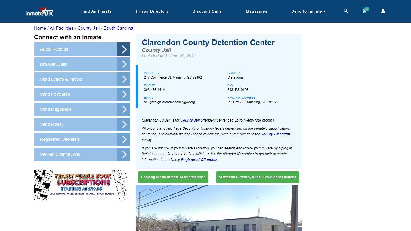 Clarendon County Detention Center - Inmate Locator - Manning, SC